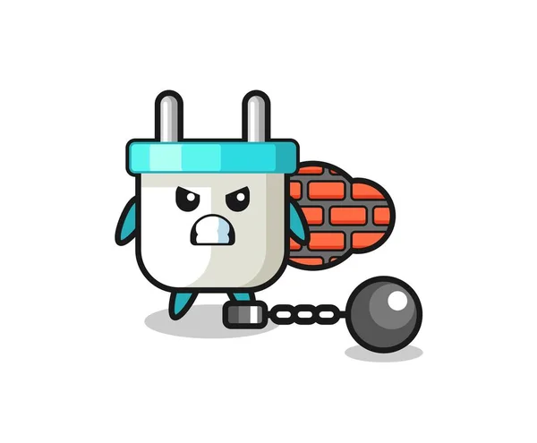 Mascote Caráter Tomada Elétrica Como Prisioneiro —  Vetores de Stock