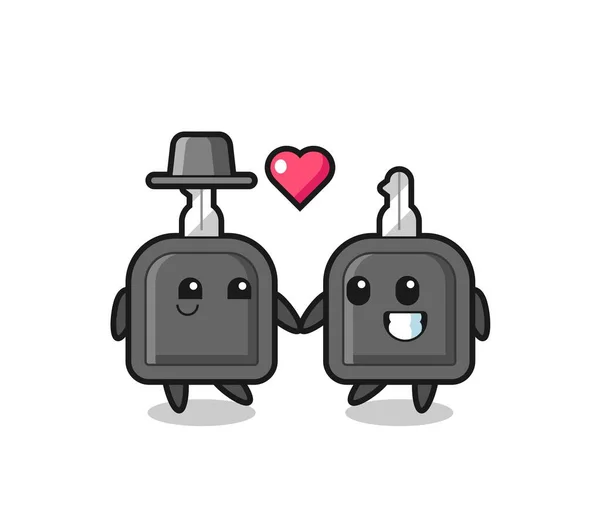Car Key Cartoon Character Couple Fall Love Gesture Cute Style — Stock Vector