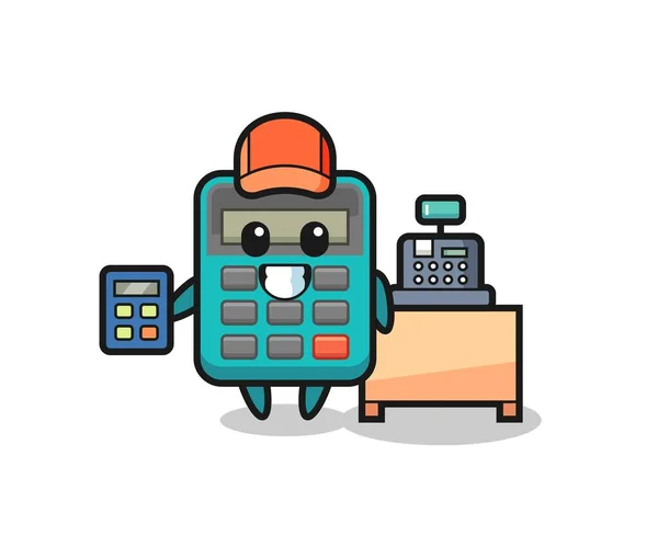 Illustration Calculator Character Cashier Cute Style Design Shirt Sticker Logo — Stock Vector