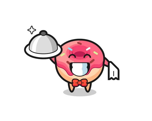 Mascotte Caractère Beignet Comme Serveur — Image vectorielle