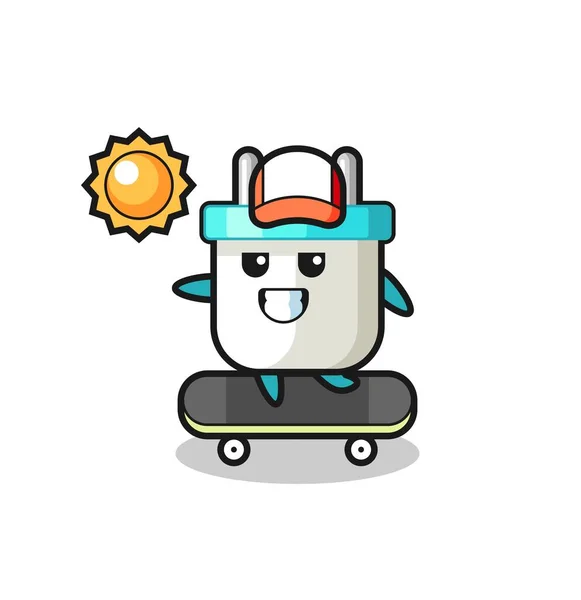 Plug Elétrico Personagem Ilustração Passeio Skate — Vetor de Stock