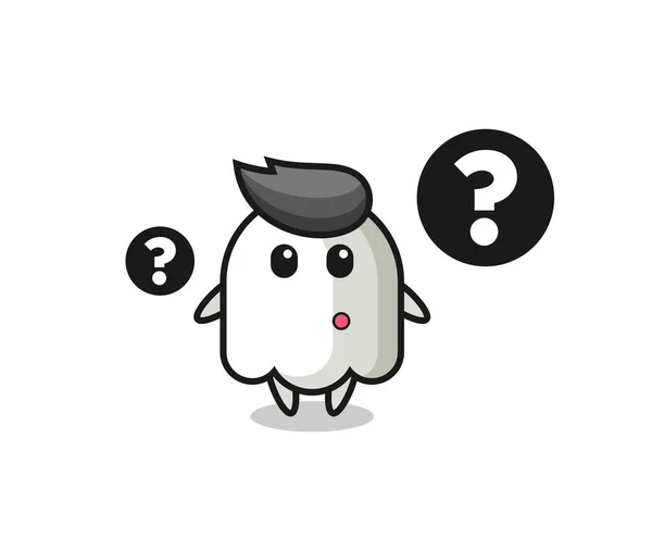 Dibujos Animados Ilustración Fantasma Con Signo Interrogación Lindo Diseño Estilo — Vector de stock