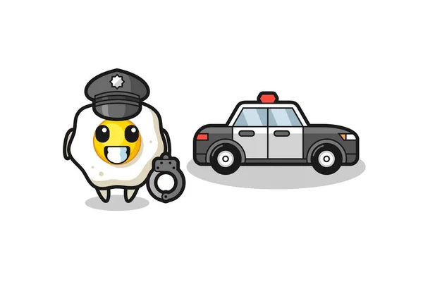 Dibujos Animados Mascota Huevo Frito Como Policía Lindo Diseño Estilo — Vector de stock