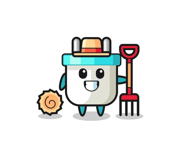 Mascot Character Electric Plug Farmer — Stock Vector
