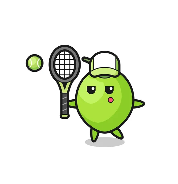 Personaje Dibujos Animados Coco Como Jugador Tenis Diseño Estilo Lindo — Vector de stock