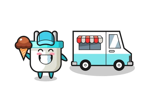Mascot Cartoon Electric Plug Ice Cream Truck — Stock Vector