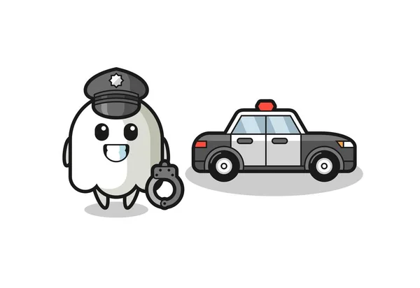 Hayalet Maskotu Polis Rolünde Tişört Çıkartma Logo Elementi Için Şirin — Stok Vektör