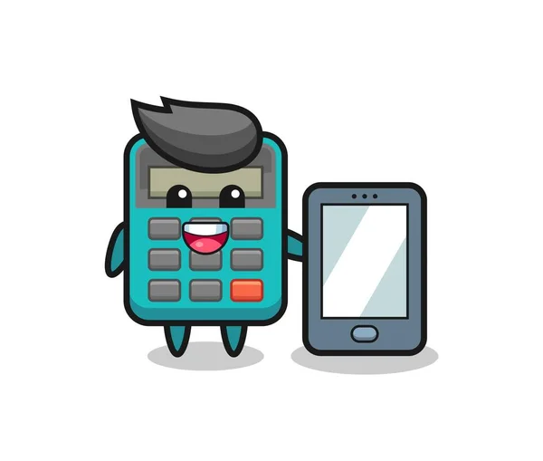 Calculator Illustratie Cartoon Met Een Smartphone Leuke Stijl Ontwerp Voor — Stockvector