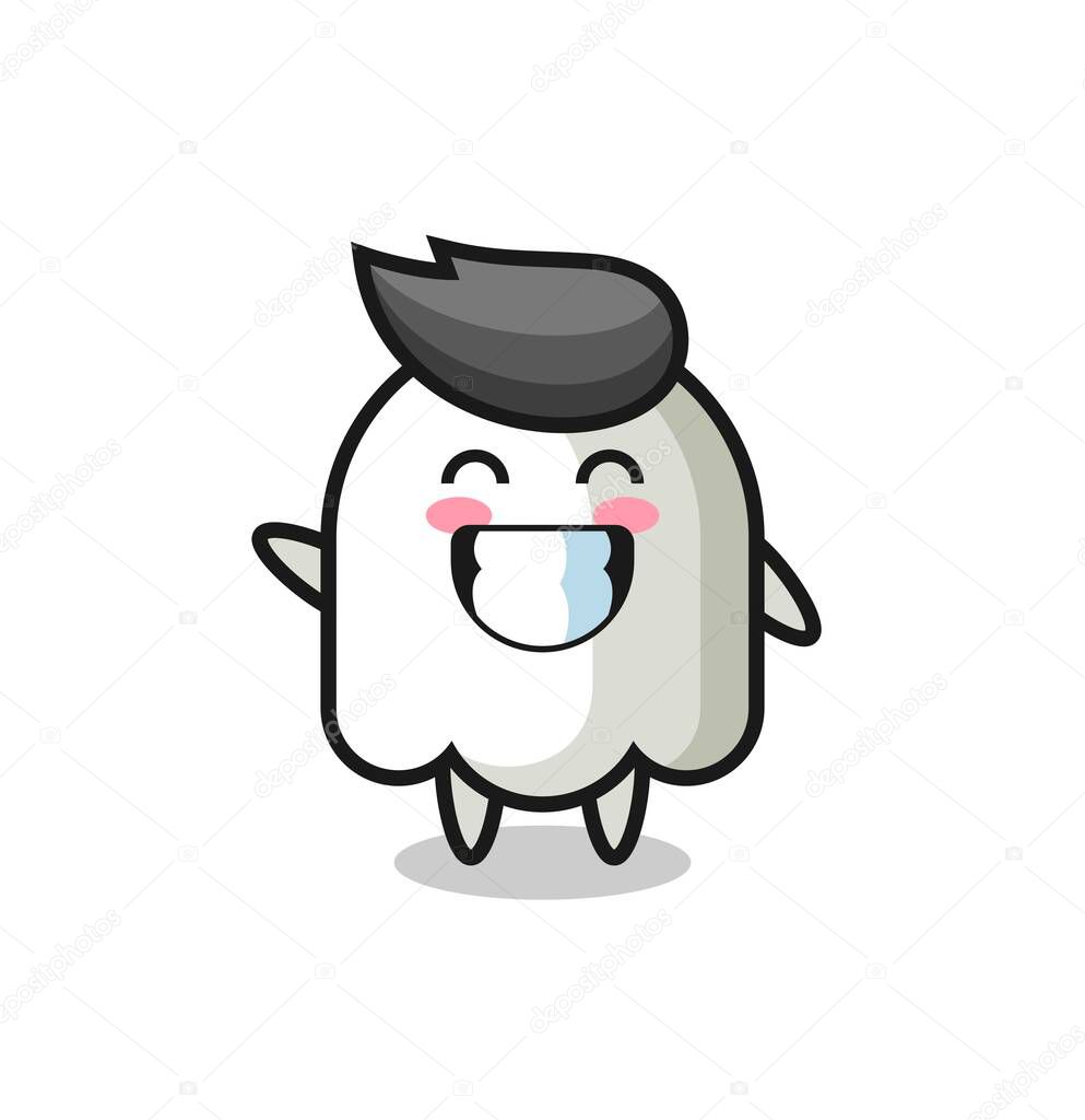 ghost cartoon character doing wave hand gesture , cute style design for t shirt, sticker, logo element