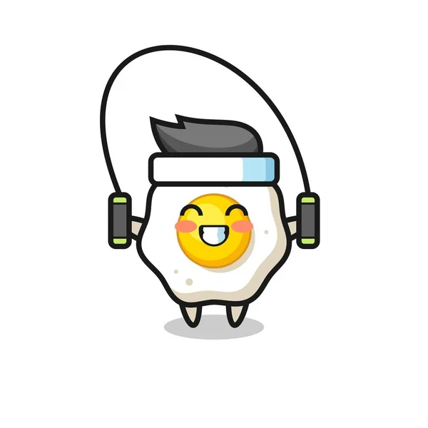 Kızarmış Yumurta Karakteri Çizgi Filmi Atlama Tişört Etiket Logo Elementi — Stok Vektör