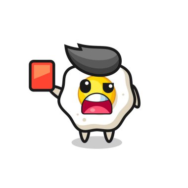 Hakem olarak yumurtalı tatlı maskot kırmızı kart veriyor. Tişört, çıkartma, logo elementi için şirin bir tasarım.