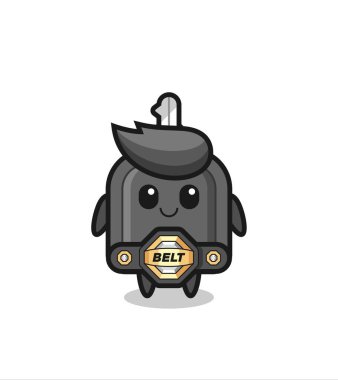 Kemerli MMA savaş arabasının anahtar maskotu. Tişört, çıkartma, logo elementi için şirin bir tasarım.