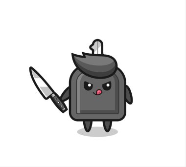 Şirin araba maskotu. Bıçak tutan bir psikopat. Tişört, çıkartma, logo elementi için şirin bir tasarım.