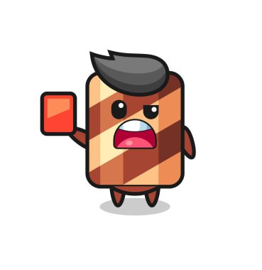 Hakem olarak sevimli maskot, kırmızı kart veriyor. Tişört, çıkartma, logo elementi için şirin bir tasarım.