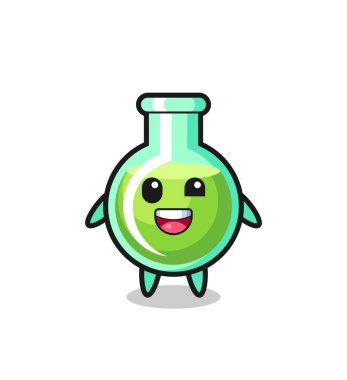 Garip pozları olan bir laboratuvar beher karakteri tasviri, tişört, çıkartma, logo elementi için şirin bir tasarım.