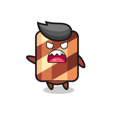 Tatlı gofret rulo çizgi filmi çok kızgın bir poz, tişört, çıkartma, logo elementi için şirin bir tasarım.