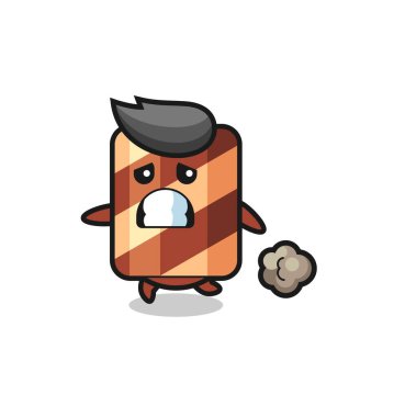 Tişört, etiket, logo ögesi için şirin bir tasarım, korku içinde çalışan gofret rulosunun çizimi