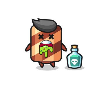 Zehirlenme sonucu kusan bir gofret karakterinin çizimi, tişört, etiket, logo elementi için şirin bir tasarım.