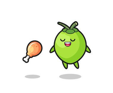 Tatlı hindistan cevizi yüzüyor ve kızarmış tavuk yüzünden cezbedildi.