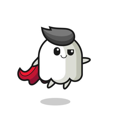 Şirin hayalet süper kahraman uçuyor. Tişört, çıkartma, logo elementleri için şirin bir tasarım.