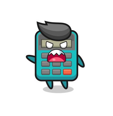 Tatlı hesap makinesi karikatürü, çok kızgın bir poz, tişört, çıkartma, logo elemanı için şirin bir tasarım.