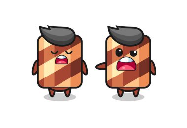 Tişört, etiket ve logo elementleri için şirin bir tasarım olan iki tatlı waffle rulosu karakteri arasındaki tartışmanın gösterimi