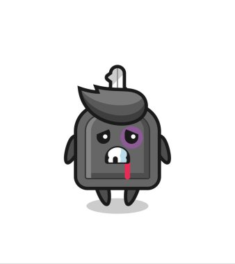 Yaralı araba anahtar karakteri yüzü morarmış, tişört, çıkartma, logo elementi için şirin bir tasarım.