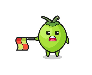 Hindistan cevizi karakteri çizgi hakemi olarak bayrağı yatay tutun.