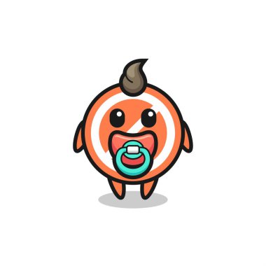 Bebek dur işareti emziği olan çizgi film karakteri, tişört, etiket, logo elementi için şirin tasarım