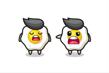 İki tatlı kızarmış yumurta karakteri, tişört, çıkartma ve logo elementi için şirin bir tasarım arasındaki tartışmanın gösterimi