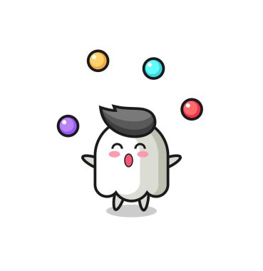 Hayalet sirk çizgi filmi, top hokkabazlığı, tişört, çıkartma, logo elementi için şirin bir tasarım.