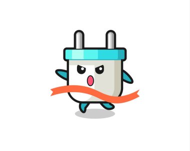 Şirin elektrik prizi illüstrasyonu bitişe ulaşıyor, tişört, etiket, logo ögesi için şirin bir tasarım.