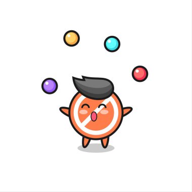 Dur işaretli sirk çizgi filmi, top hokkabazlığı, tişört, çıkartma, logo elementi için şirin bir tasarım.