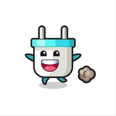 Koşu pozlu mutlu elektrik prizi karikatürü, tişört, etiket, logo elementi için şirin bir tasarım.