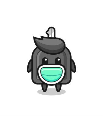 Maske takan şirin bir araba anahtarı karikatürü. Tişört, çıkartma, logo elemanı için şirin bir tasarım.