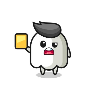 Futbol hakemi olarak çizgi film karakteri sarı kart veriyor, tişört, çıkartma, logo elementi için şirin bir tasarım.