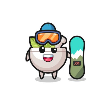 Snowboard stili bitkisel kase karakteri, tişört, çıkartma, logo elementi için şirin bir tasarım.