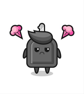 Sevimli araba anahtarı çizgi film karakterinin rahatsız edici ifadesi, tişört, etiket, logo ögesi için şirin tarz tasarımı