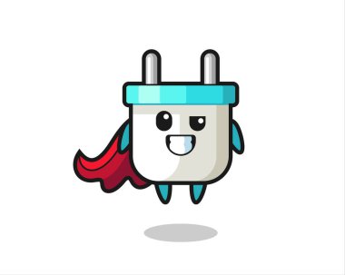 Uçan bir süper kahraman olarak sevimli bir elektrik prizi karakteri, tişört, çıkartma, logo elementi için şirin bir tasarım.