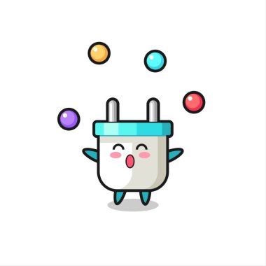 Elektrik prizi sirk karikatürü top oynuyor, tişört, çıkartma, logo elementi için şirin bir tasarım.