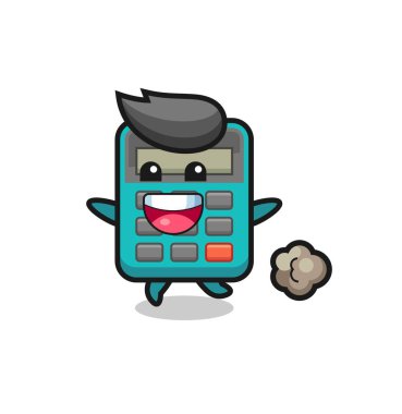 Koşu pozlu mutlu hesap makinesi karikatürü, tişört, etiket, logo ögesi için şirin bir tasarım.