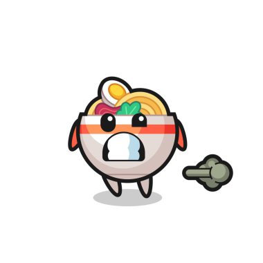 Erişte kasesi çizgi filminin osuruk çizimi tişört, etiket ve logo için şirin bir tasarım.