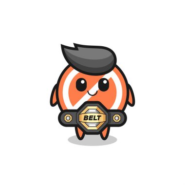 MMA dövüşçüsü dur işareti maskotu, kemer, tişört, çıkartma, logo elementi için şirin tasarım.