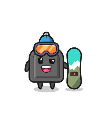 Snowboard stili anahtar karakter tasviri, tişört, çıkartma, logo elementi için şirin tasarım.