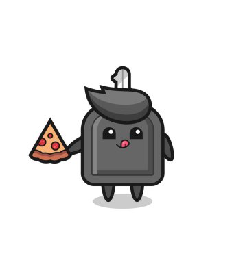 Tatlı araba anahtarı pizza yiyen, tişört, çıkartma, logo elementi için şirin bir tasarım.