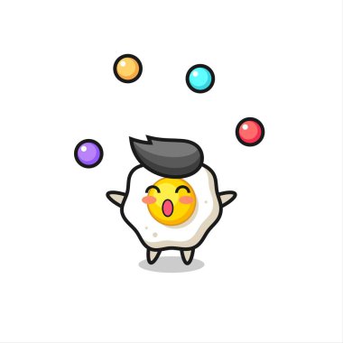 Yumurta sirki çizgi filmi bir top hokkabazlığı, tişört, çıkartma, logo elementi için şirin bir tasarım.