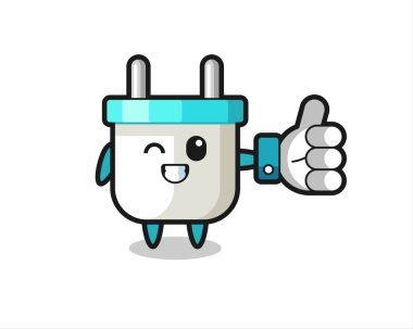 Sosyal medya başparmağı olan sevimli bir elektrik prizi. T-shirt, etiket, logo ögesi için şirin bir tasarım.