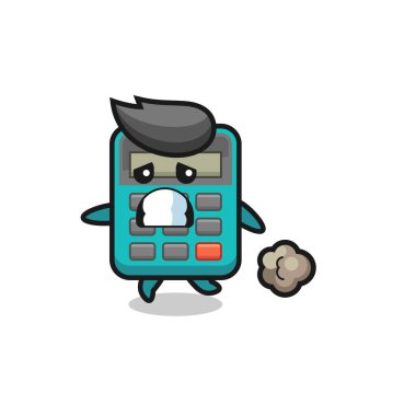 Korku içinde çalışan hesap makinesinin çizimi, t-shirt, etiket, logo ögesi için şirin bir tasarım