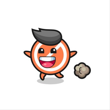 Mutlu dur işareti çizgi filmi. Koşu pozu, tişört, etiket, logo elementi için şirin bir tasarım.