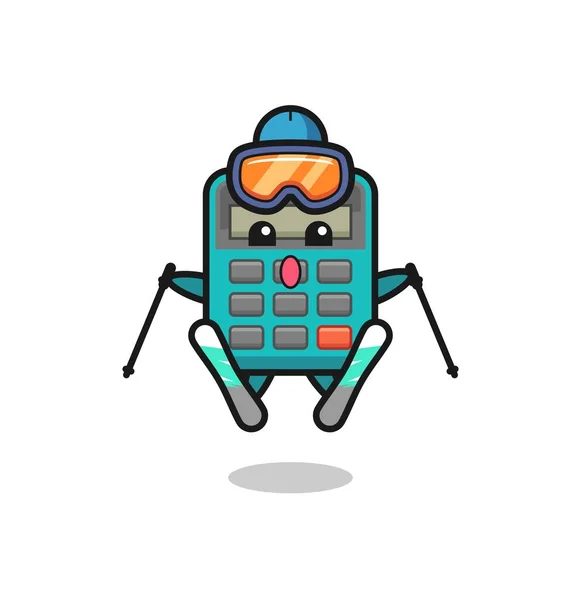 Calculadora Mascota Personaje Como Jugador Esquí Lindo Diseño Estilo Para — Vector de stock